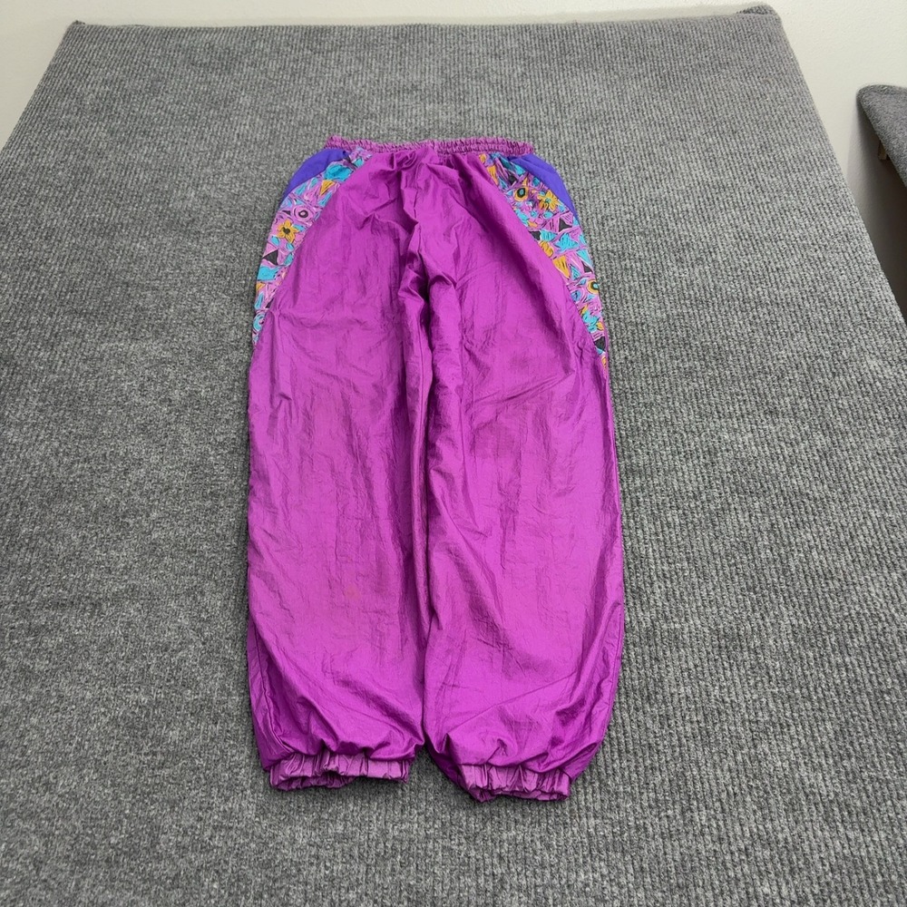 Vintage Track Pants Womens 24 Purple Nylon Colorblock Retro 90s Style Athleisure